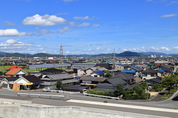 Okayama city along Asahi river, Japan