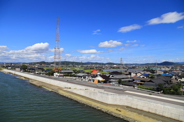 Fototapeta na wymiar Okayama city along Asahi river, Japan