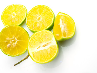 Lemon sliced fruit, isolated on a white background.