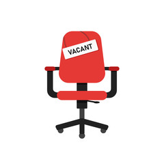 Red chair vacant. Business recruiting concept. Red isolated chair with signboard vacant.