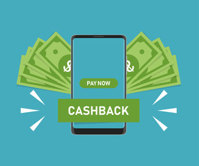 Cashback smartphone web banner in trendy flat style. Cashback banner concept. Money transaction online.