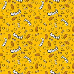 Seamless pattern of dog dry food. Cartoon style, vector graphics