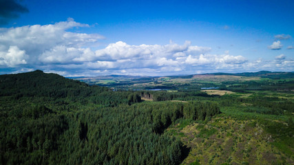 drone image over scottish forests