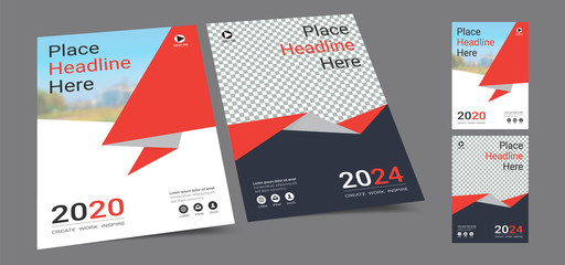 Poster cover book design template in A4 layout with space for photo background, Cmyk 2 tone color suitable for annual report, proposal, portfolio, brochure, flyer, leaflet, catalog, magazine, booklet.