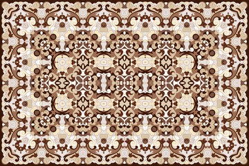 Vintage Arabic pattern. Persian colored carpet. Rich ornament for fabric design, handmade, interior decoration, textiles. Brown background. - 288359497