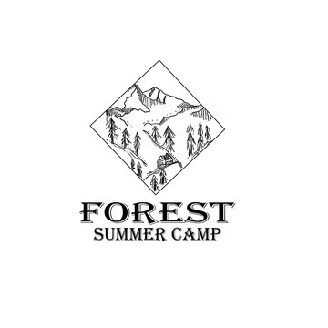 summer camp drawing logo illustration vector