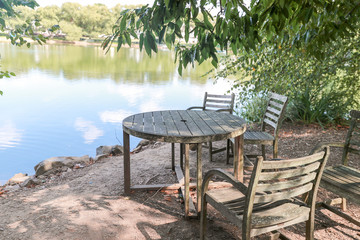 Fototapeta premium Empty wood table top wooden space in the outdoor - Image