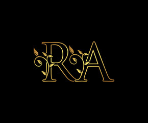 Initial letter R and A, RA, Gold Logo Icon, classy gold letter monogram logo icon suitable for boutique,restaurant, wedding service, hotel or business identity. - obrazy, fototapety, plakaty