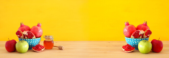 religion image of Rosh hashanah (jewish New Year holiday) concept. Traditional symbols