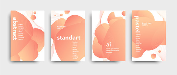 Set of colored brochure with big inscription. Modern design brochure. Beautiful peach color palette. Liquid abstract design.