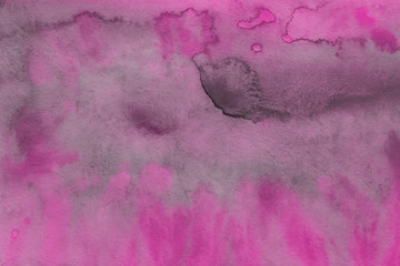Pink watercolor texture with abstract washes and brush strokes on the white paper background. Chaotic abstract organic design.