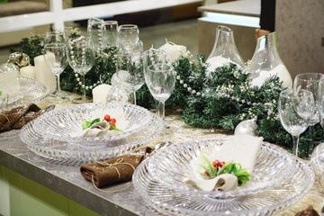 stylish decoration for party table. Christmas dinner feast