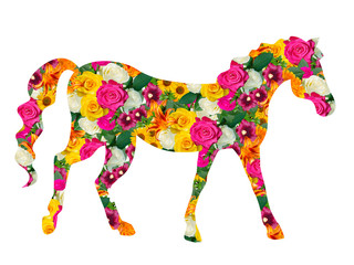 Horse of flowers on a white background.