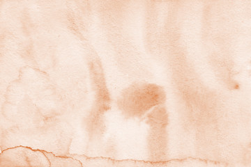 Fototapeta premium Orange watercolor abstract background with waves and strokes on white paper background. Trendy look. Chaotic abstract organic design.
