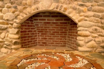 fireplace made of brick and stone