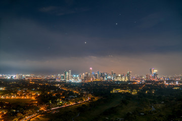 Skyline of Manila, Philippines, during night, with the big city lights