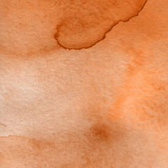 Fototapeta premium Autumn orange watercolor abstract background with waves and strokes on white paper background. Trendy look. Chaotic abstract organic design.