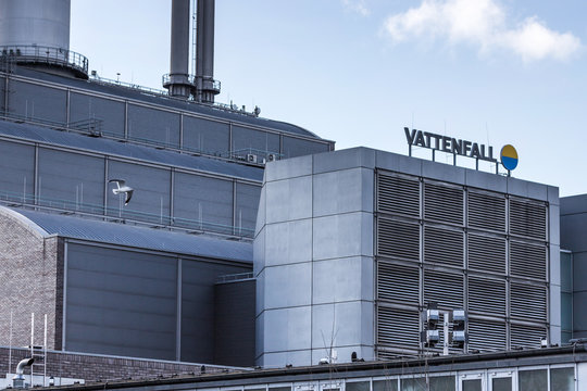 berlin, brandenburg/germany - 12 02 19: vattenfall power plant sign in berlin germany