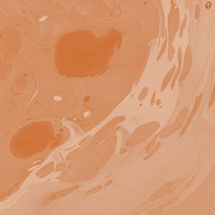 Orange marble ink paper textures on white background. Chaotic abstract organic design.