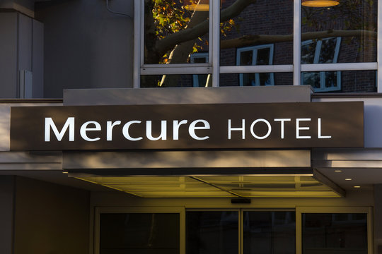 berlin, berlin/germany - 22 10 18: mercure hotel sign in berlin germany