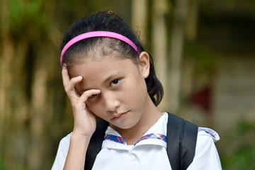 Prep Diverse Female Student Wondering Wearing School Uniform With Notebooks