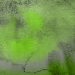 Watercolor green texture with abstract washes and brush strokes on the white paper background. Digital paper background.