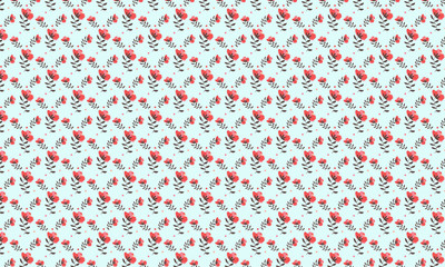 Light Cyan Background Red Periwinkle Flower Pattern Background