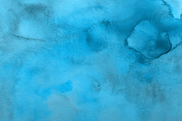 Colorful blue watercolor winter paper textures on white background. Chaotic abstract organic design.	