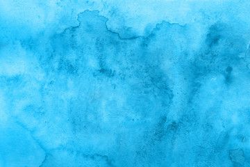 Colorful blue watercolor winter paper textures on white background. Chaotic abstract organic design.	