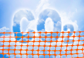 Protection from CO2 - concept image with a construction barrier against a sky background