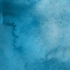 Colorful blue watercolor winter paper textures on white background. Chaotic abstract organic design.	