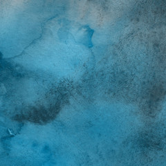 Colorful blue watercolor winter paper textures on white background. Chaotic abstract organic design.	