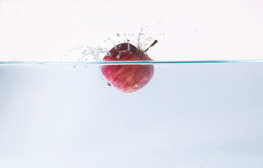 Water splashing with red apple on white background. fresh, healthy concept
