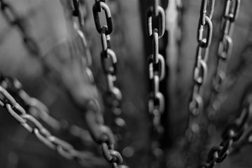 Black and White Steel Chains with Blurry Background