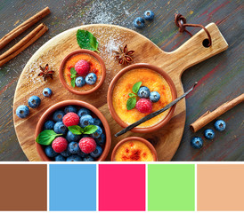 Color matching palette from creme brulee with raspberry, blueberry and mint