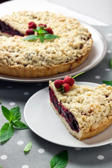 Homemade shortcrust berry pie with crumble
