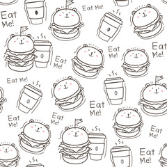 Seamless pattern burger background. Vector Illustration.