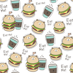 Seamless pattern burger background. Vector Illustration.