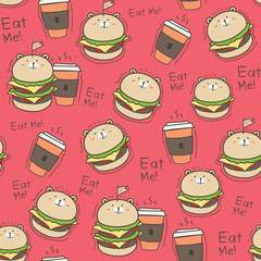 Seamless pattern burger background. Vector Illustration.