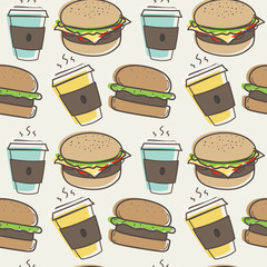 Seamless pattern burger background. Vector Illustration.