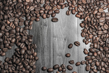 coffee beans on wooden background