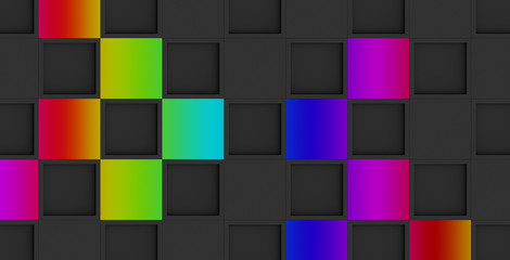 abstract square dark grey background with colorful tiles. wallpaper, 3d background