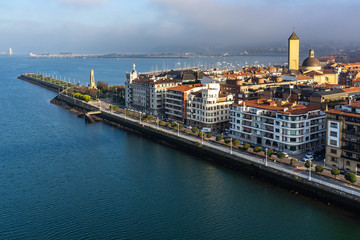 Aerial view of Getxo Las Arenas neighborhood from Vizcaya Bridge (Puente Colgante), Basque Country, Spain