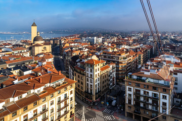Aerial view of Getxo Las Arenas neighborhood from Vizcaya Bridge (Puente Colgante), Basque Country, Spain