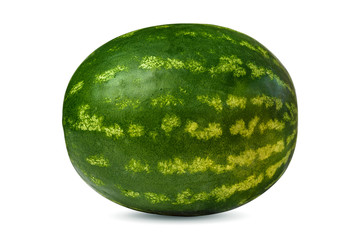 Isolated round striped watermelon on white background. Ripe round watermelon, sweet berry.