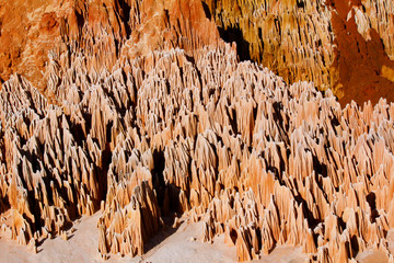 The Tsingy Rouge (Red Tsingy) is a stone formation of red laterite formed by erosion of the Irodo River in the region of Diana in northern Madagascar.