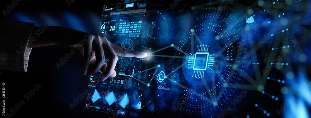 Poster Hnad working with Digital transformation change management and internet of things (IoT) Ui.