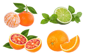 .Citrus Fruit Set tangerine, orange, lime isolated on white background.