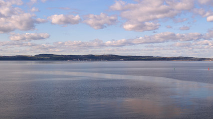 Firth of Forth and hills of Fife in Scotland, UK on a clear day