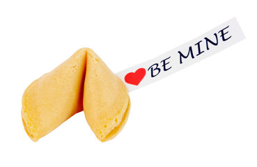 Valentine fortune cookie isolated on white.